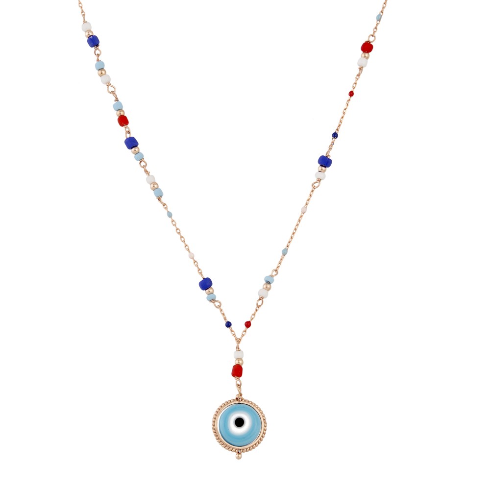 Sterling silver 925°. Coloured beads & mati necklace