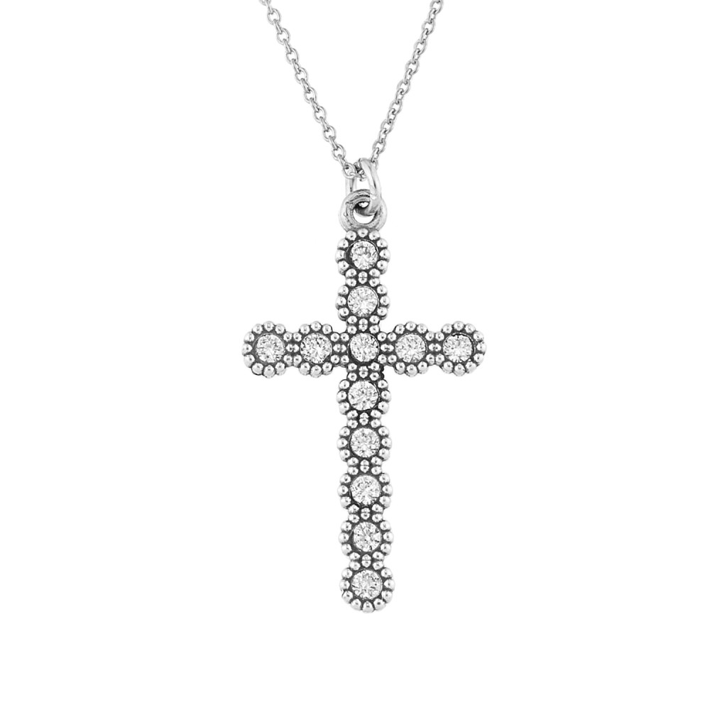Κολιέ με σταυρό με λευκές πέτρες ζιργκόν από επιπλατινωμένο ασήμι 925.