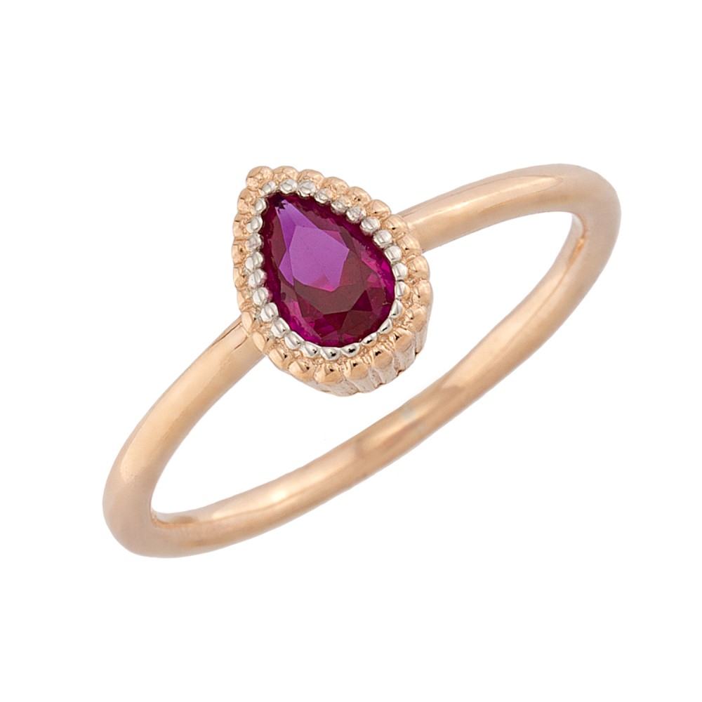 Δαχτυλίδι σχέδιο σταγόνα με πέτρες ζιργκόν από ροζ επιχρυσωμένο ασήμι 925.