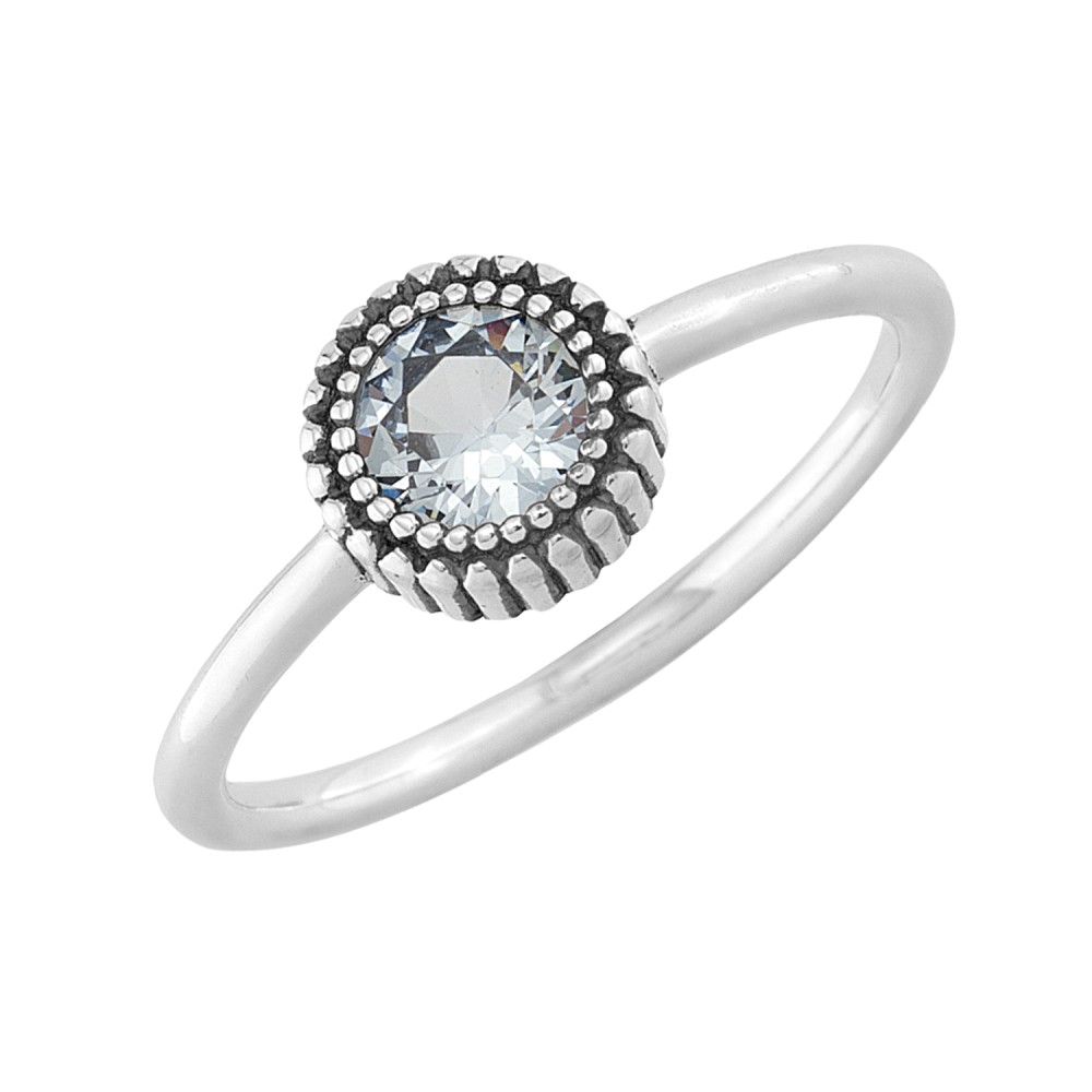 Sterling silver 925°. Round, light blue ring