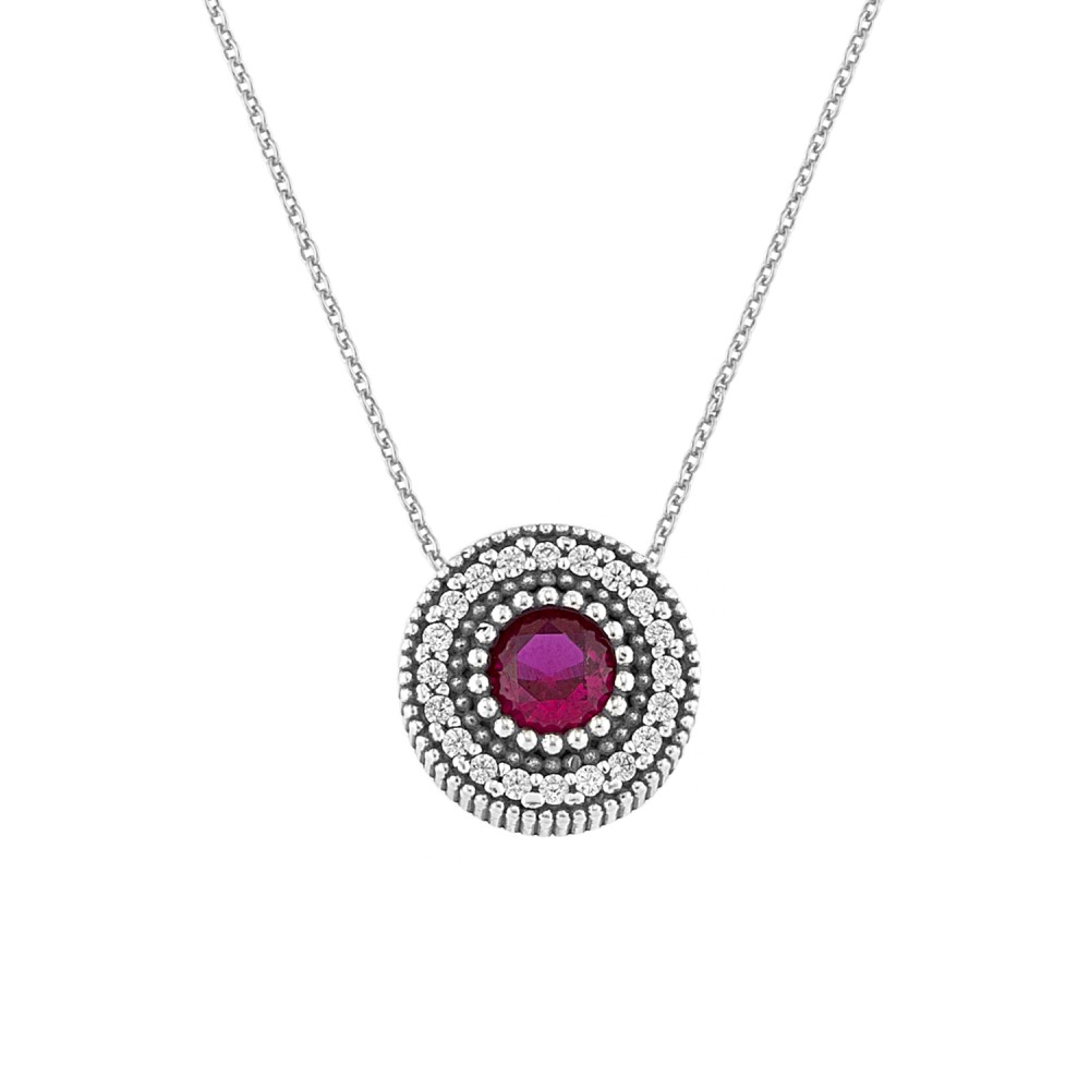 Sterling silver 925°. Round pendant with red CZ