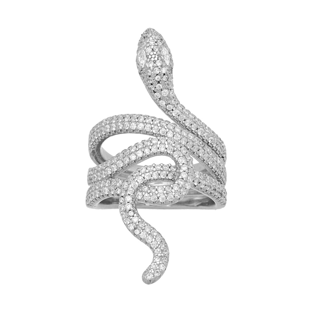 Sterling silver 925°. Snake ring with knot & white CZ