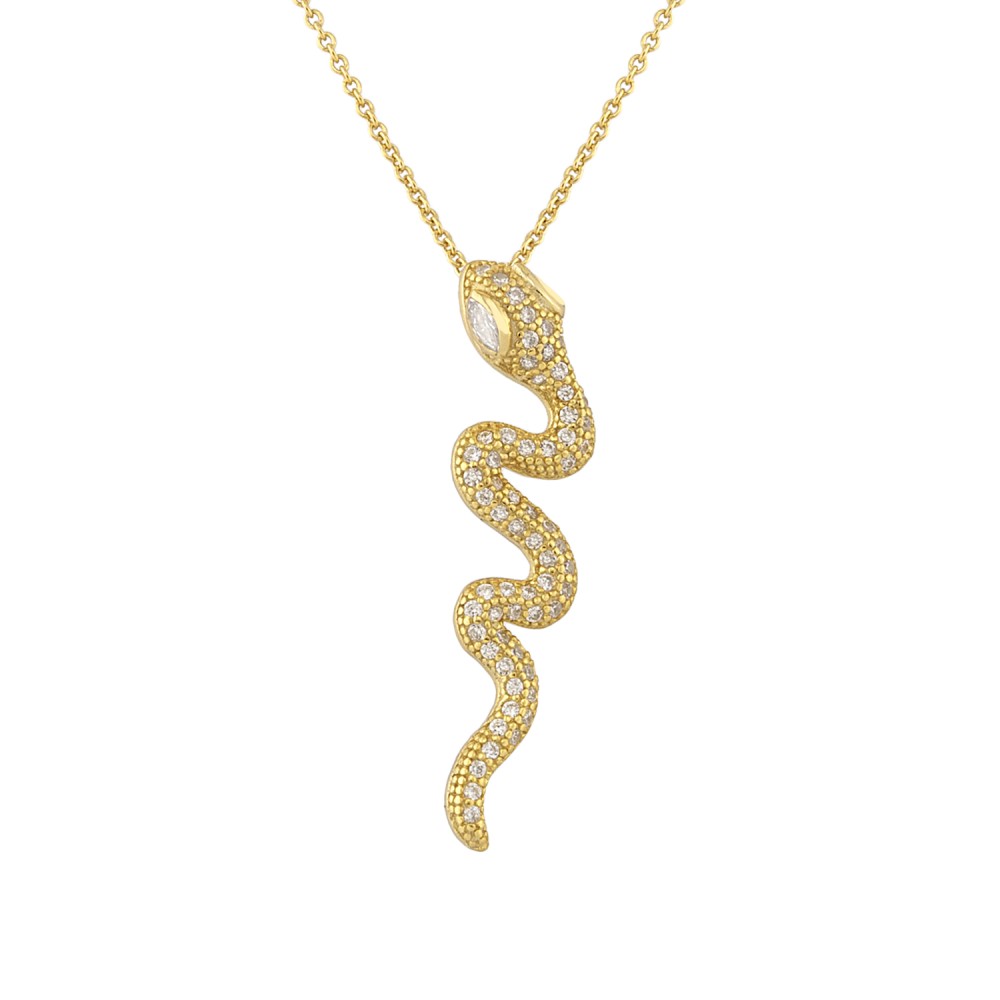 Sterling silver 925°. Snake necklace with CZ