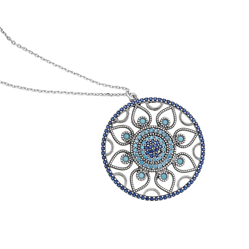 Sterling silver 925°. Round flower Mandala pendant
