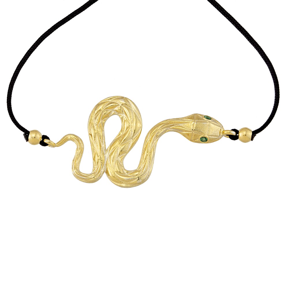 Βραχιόλι κορδόνι σχέδιο φίδι με πέτρες ζιργκόν από επιχρυσωμένο ασήμι 925°