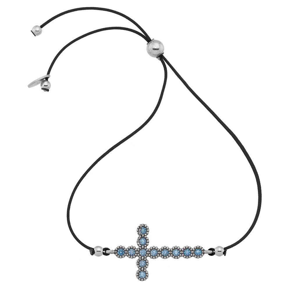 Βραχιόλι κορδόνι σχέδιο σταυρός με πέτρες ζιργκόν από ασήμι 925°