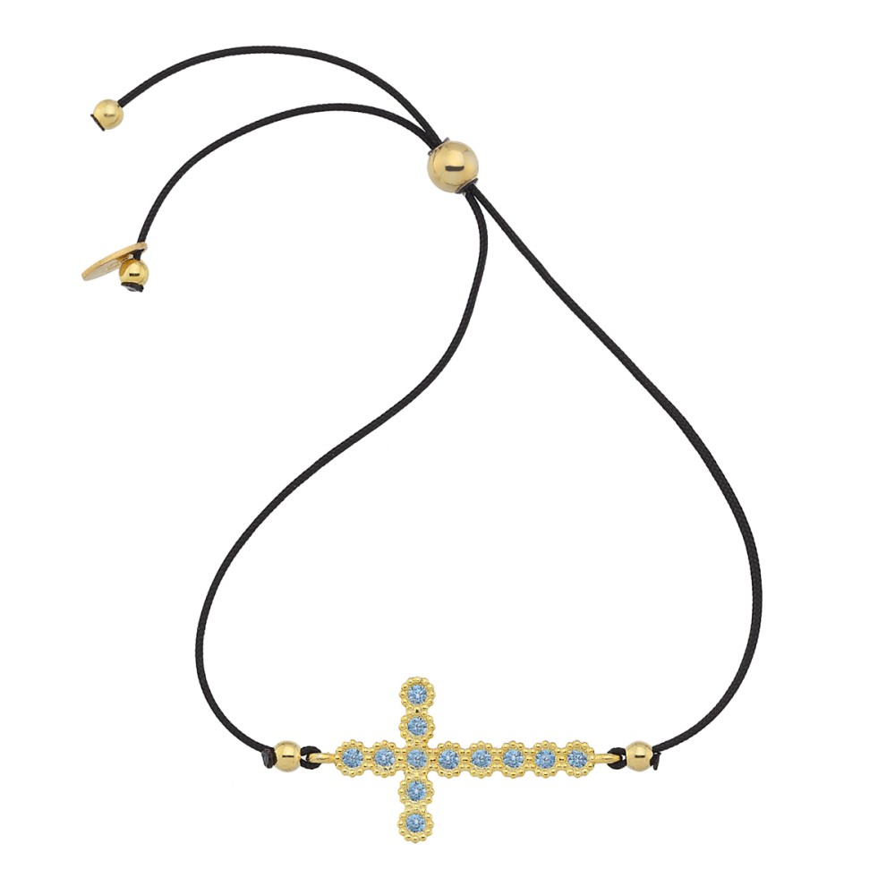 Βραχιόλι κορδόνι σχέδιο σταυρός με πέτρες ζιργκόν από επιχρυσωμένο ασήμι 925°