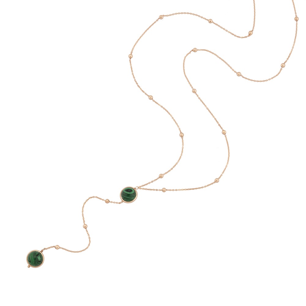 Sterling silver 925°. Malachite and bead necklace
