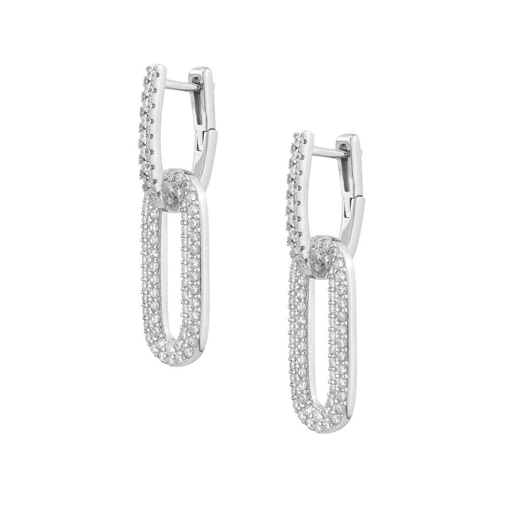 Sterling silver 925°. Double oval hoop earrings with CZ