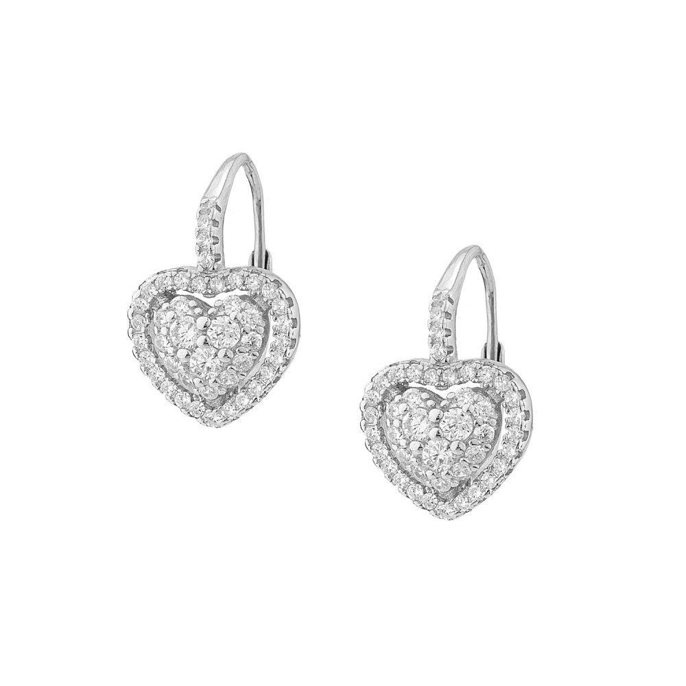 Sterling silver 925°. Heart with CZ dangle earrings