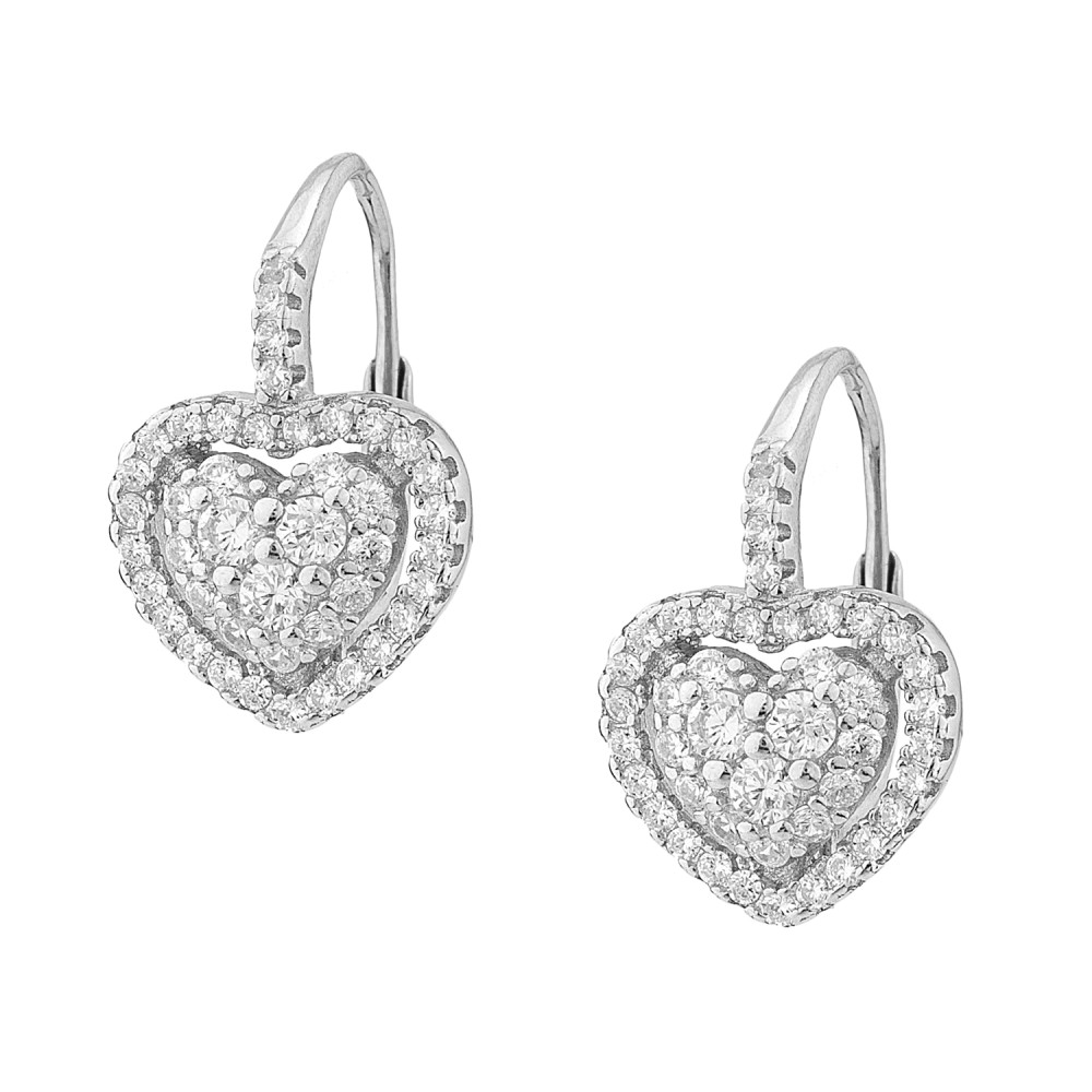 Sterling silver 925°. Heart with CZ dangle earrings
