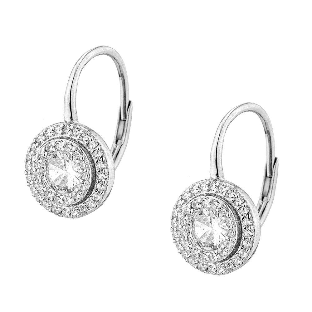 Sterling silver 925°. Round halo solitaire earrings