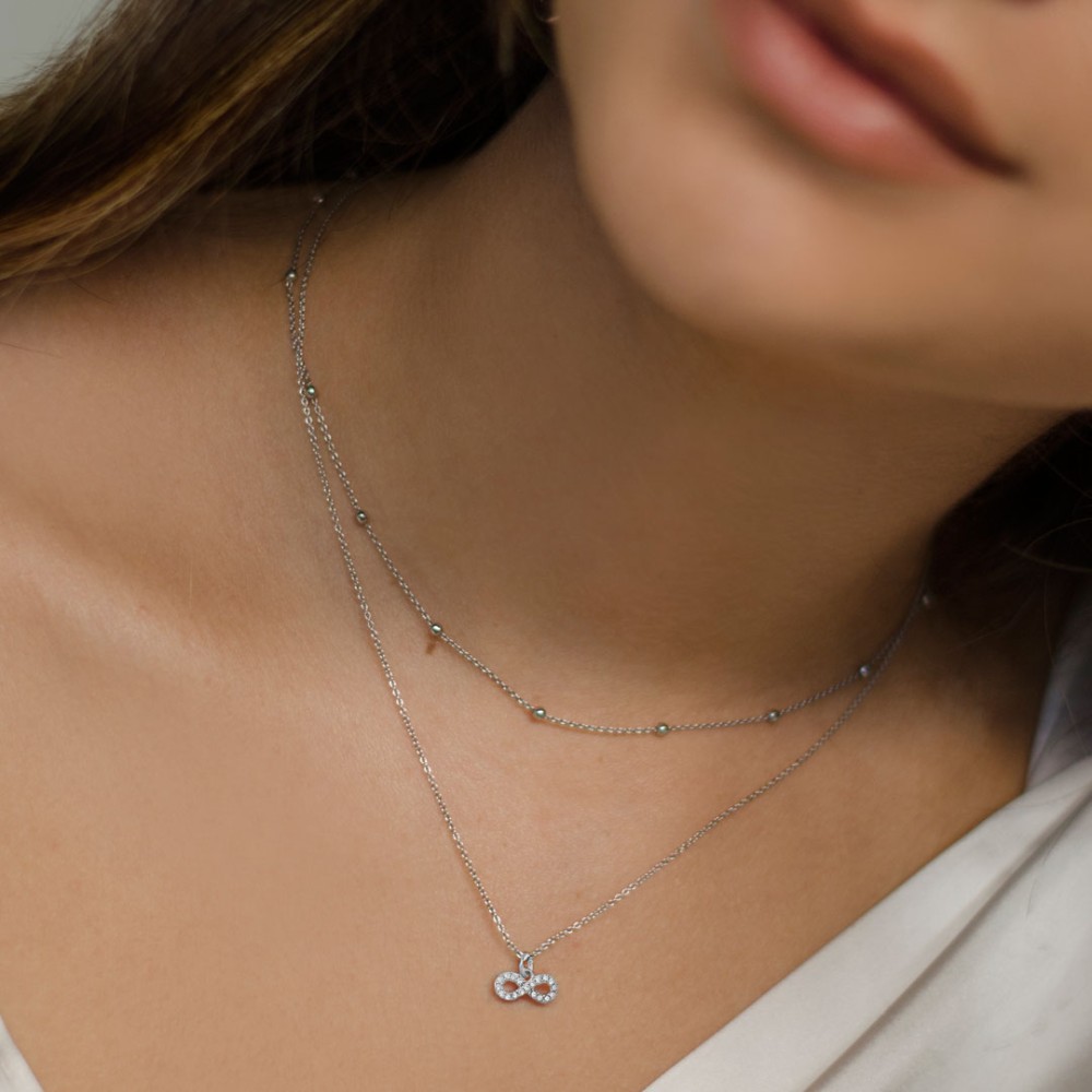 Sterling silver 925°. Infinity with CZ on chain necklace 