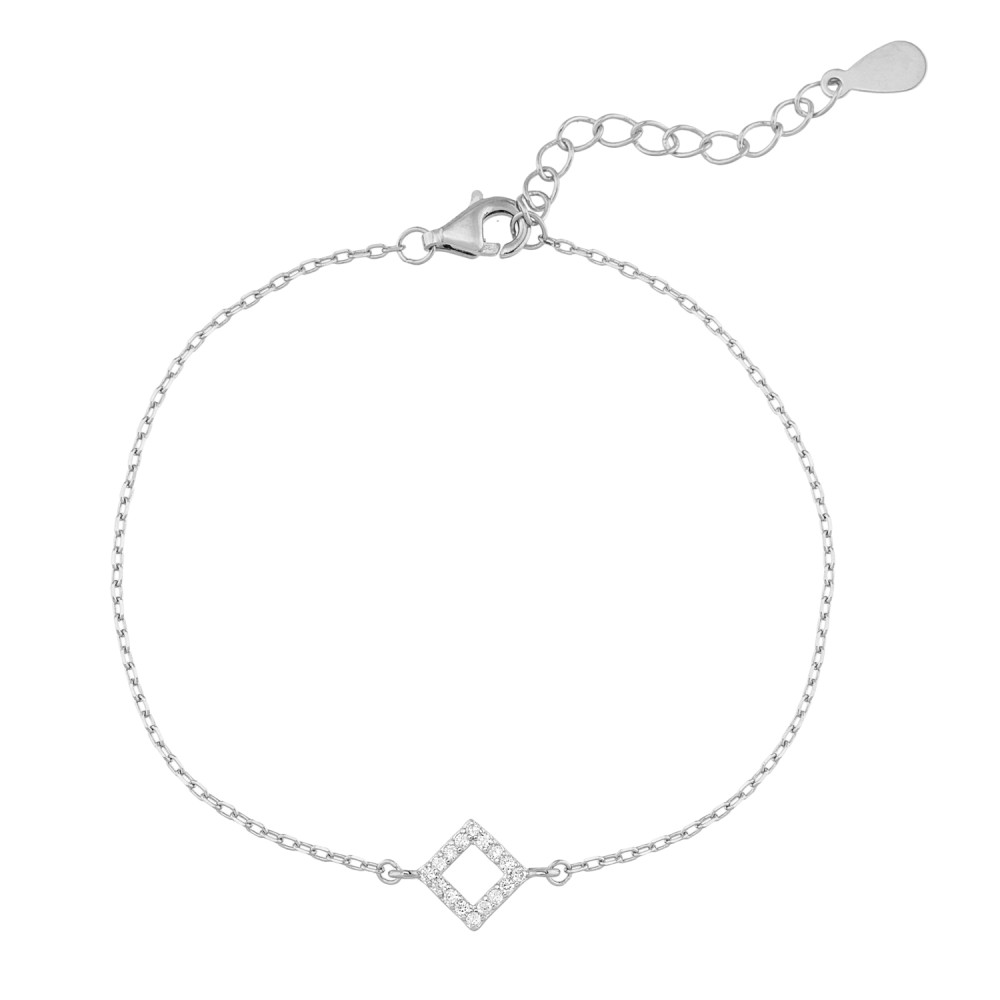 Sterling silver 925°. Open rhombus with CZ chain bracelet
