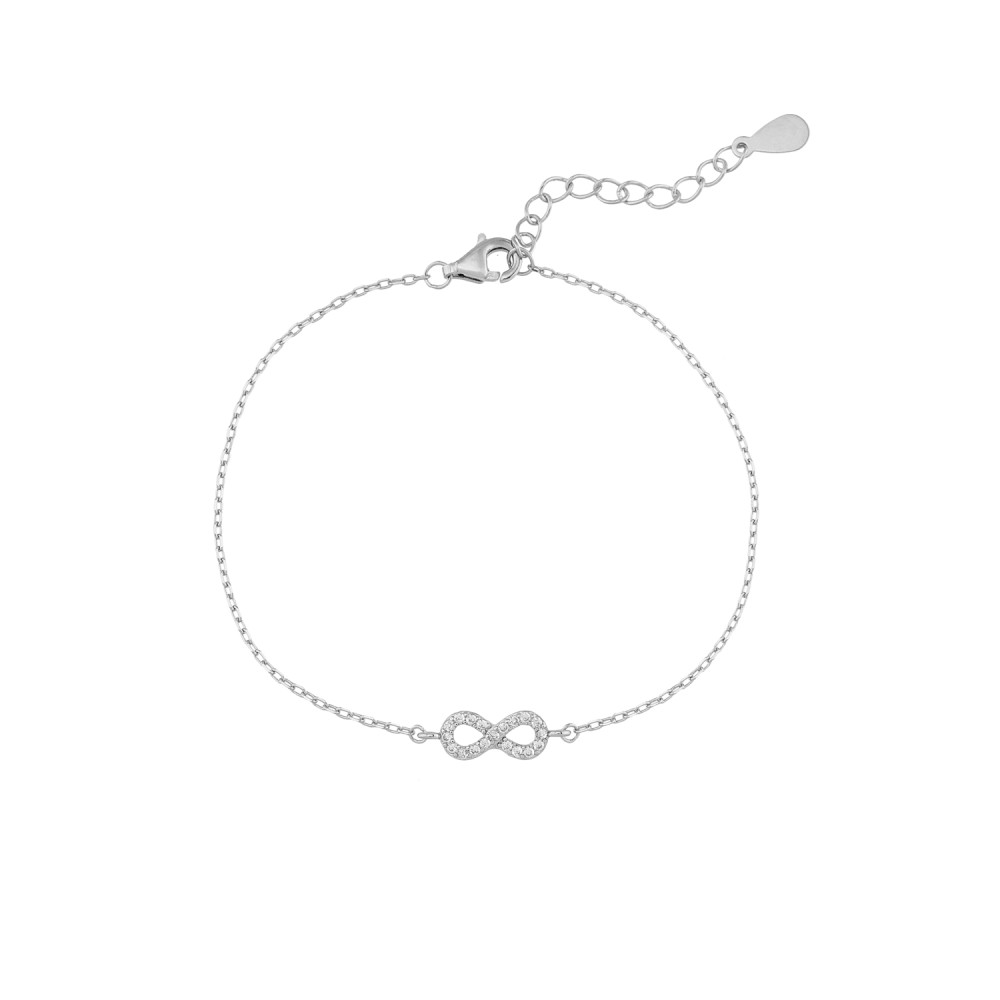 Βραχιόλι αλυσίδα με Infinity με λευκά ζιργκόν από επιπλατινωμένο ασήμι 925° 