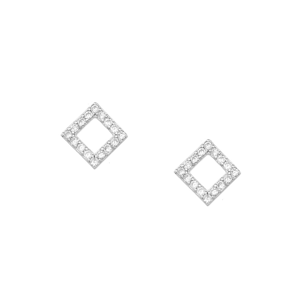 Σκουλαρίκια στικ σχέδιο ρόμβος με πέτρες ζιργκόν από επιπλατινωμένο ασήμι 925°