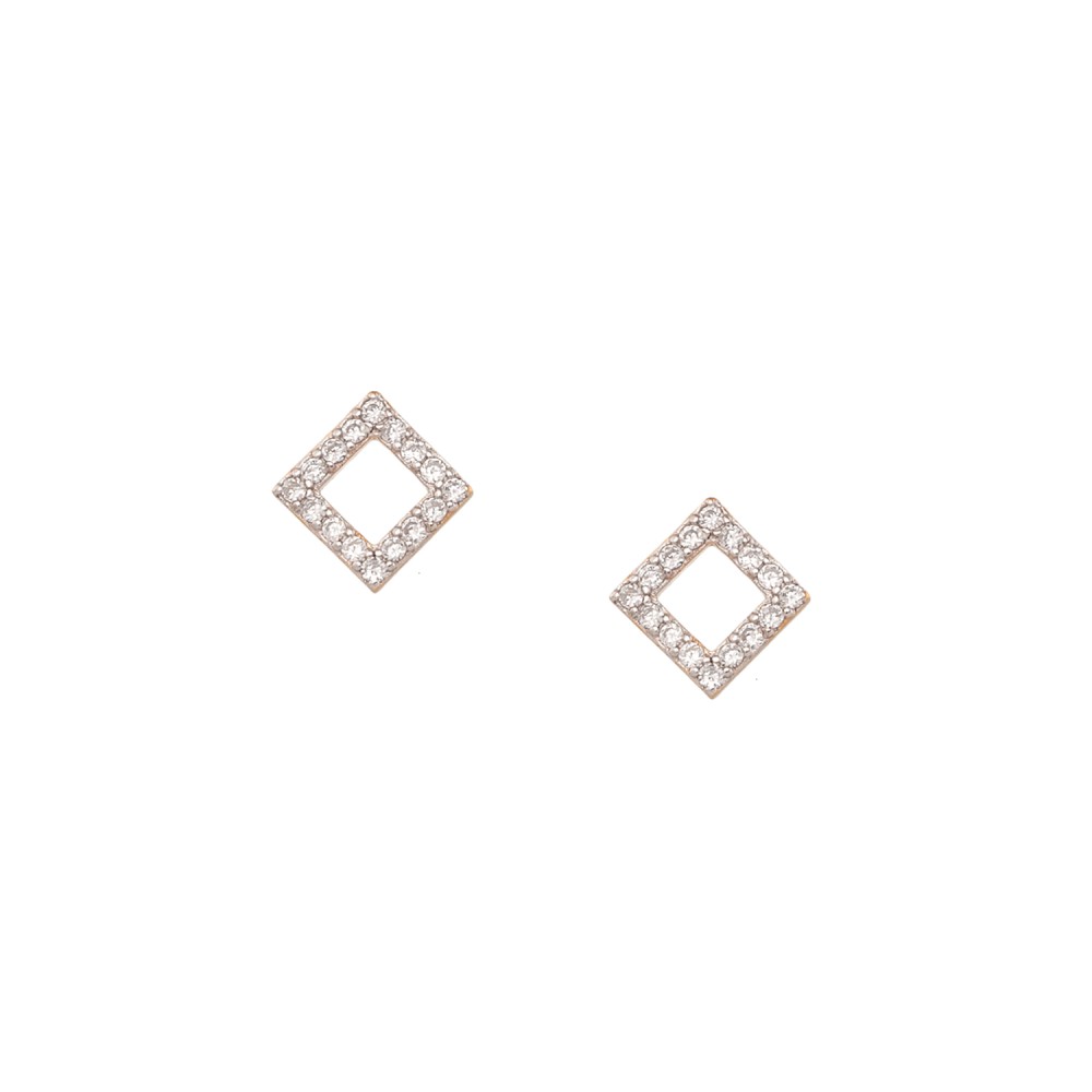 Σκουλαρίκια στικ σχέδιο ρόμβος με πέτρες ζιργκόν από ροζ επιχρυσωμένο ασήμι 925°