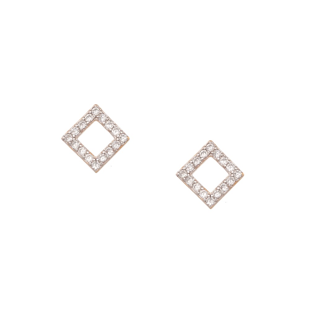 Σκουλαρίκια στικ σχέδιο ρόμβος με πέτρες ζιργκόν από ροζ επιχρυσωμένο ασήμι 925°