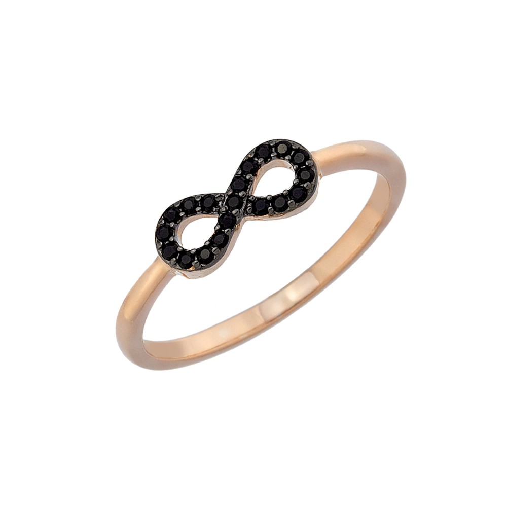 Δαχτυλίδι σχέδιο Infinity με πέτρες ζιργκόν από ροζ επιχρυσωμένο ασήμι 925°