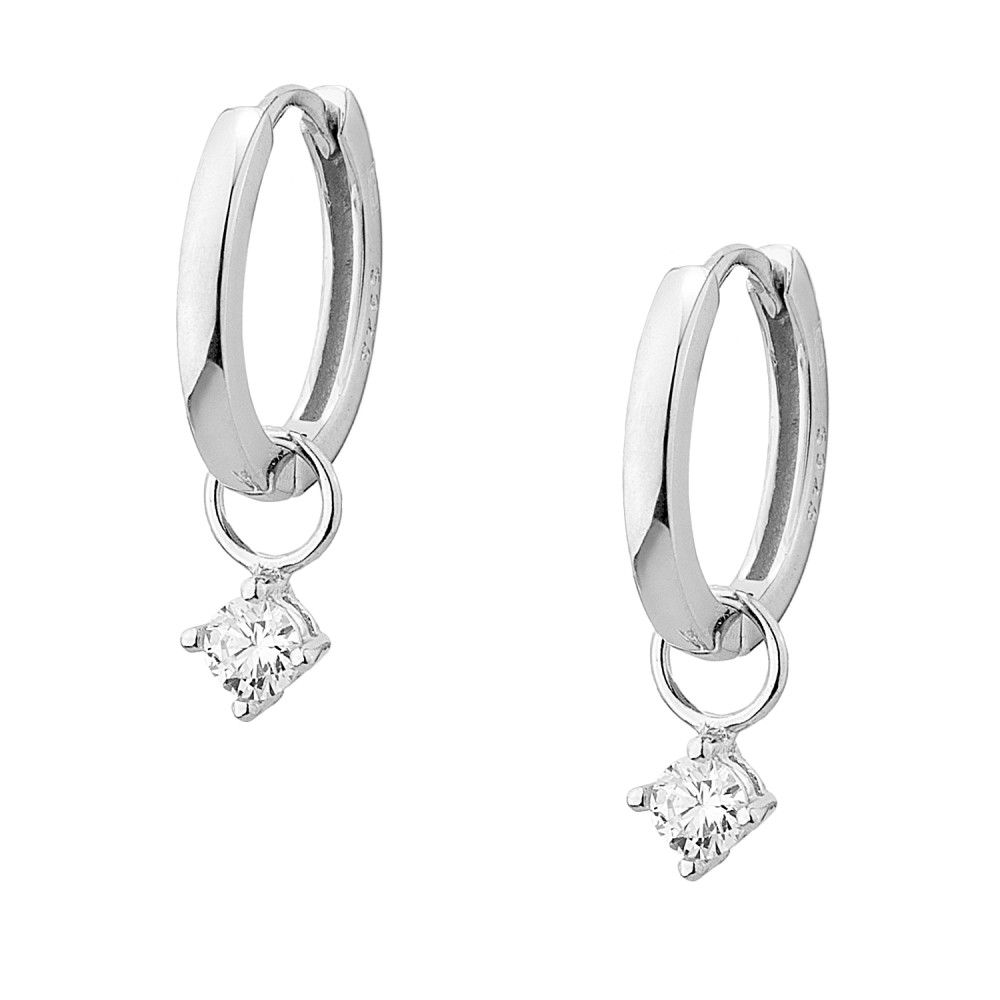 Sterling silver 925°. Hoops with solitaire drop