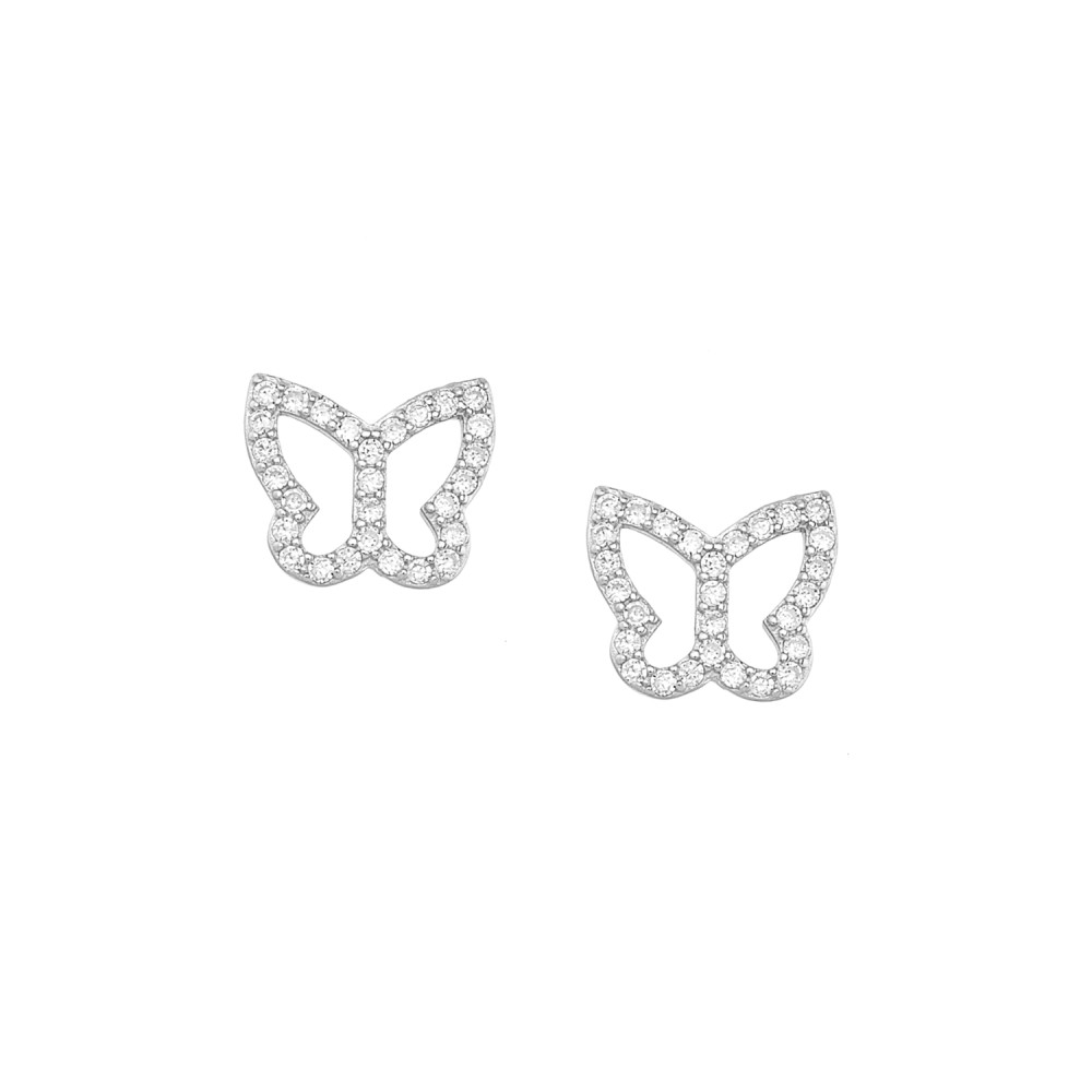 Sterling silver 925°. Butterfly studs with white CZ