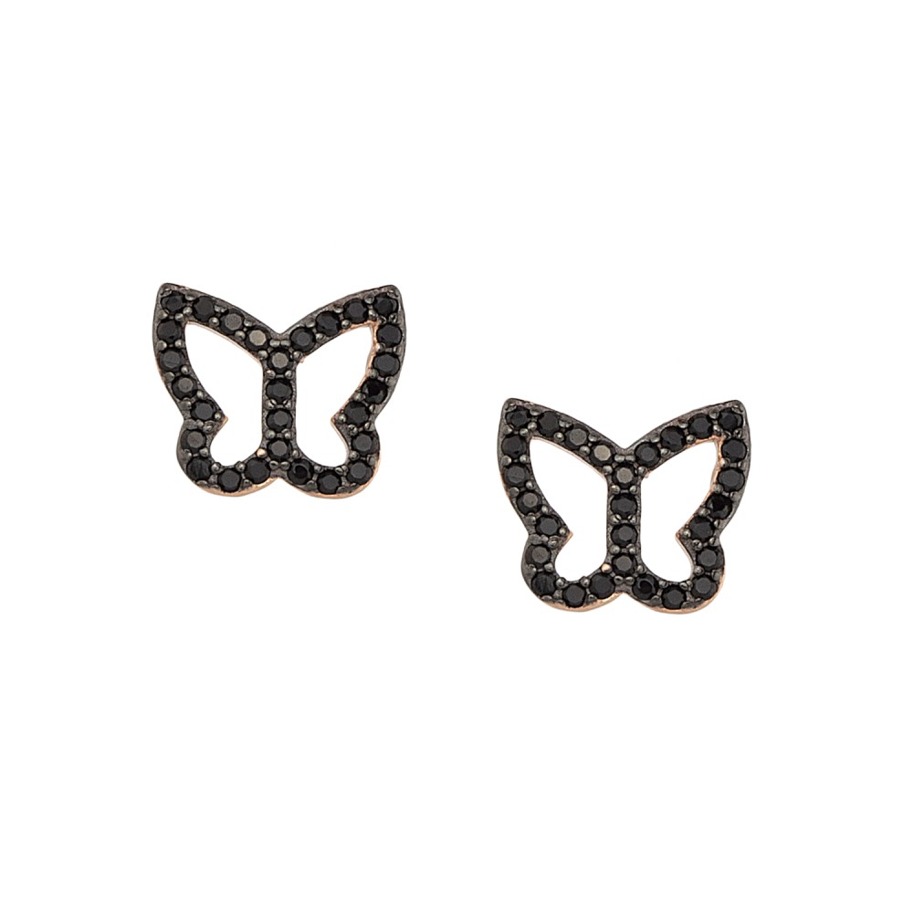 Sterling silver 925°. Butterfly studs with black CZ