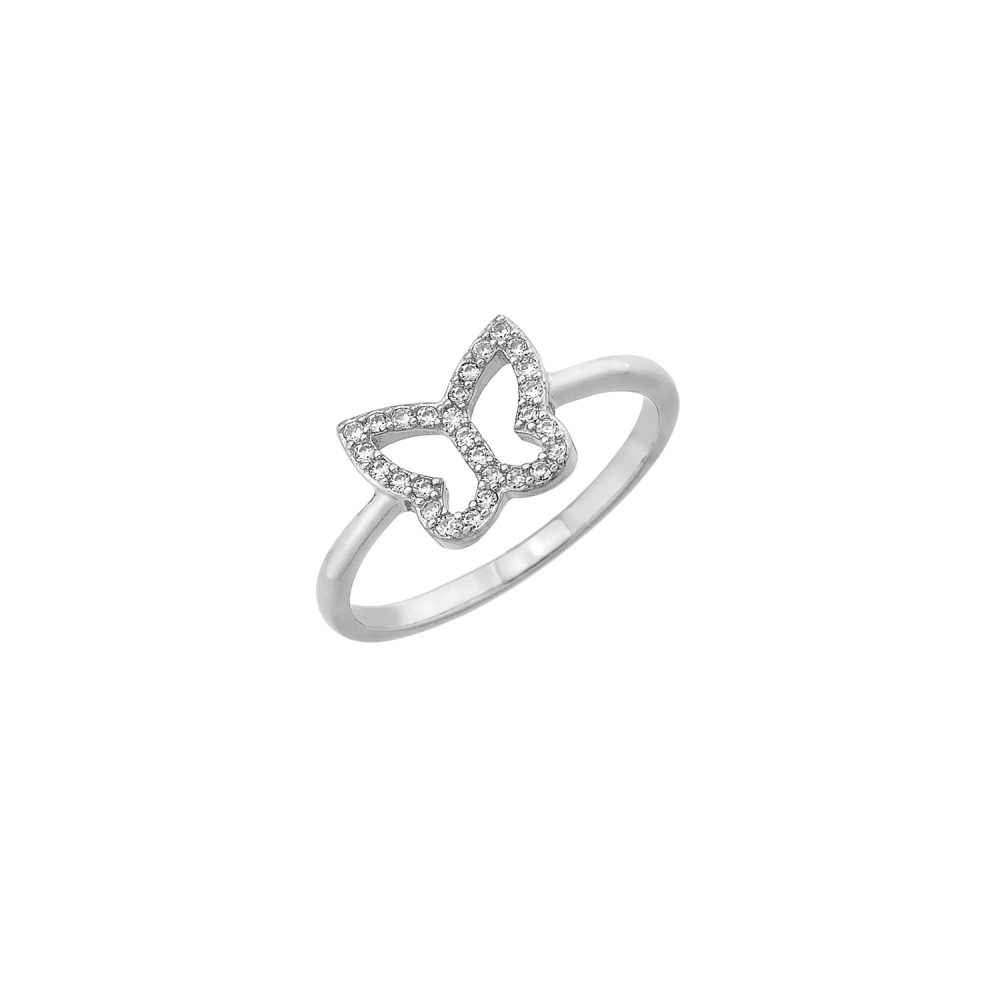 Δαχτυλίδι σχέδιο πεταλούδα με πέτρες ζιργκόν από επιπλατινωμένο ασήμι 925°
