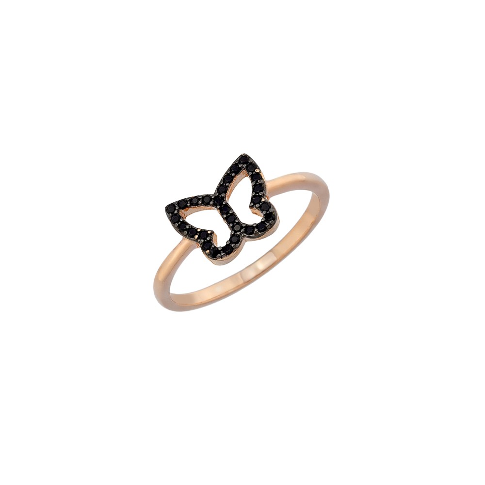 Δαχτυλίδι σχέδιο πεταλούδα με πέτρες ζιργκόν από ροζ επιχρυσωμένο ασήμι 925°