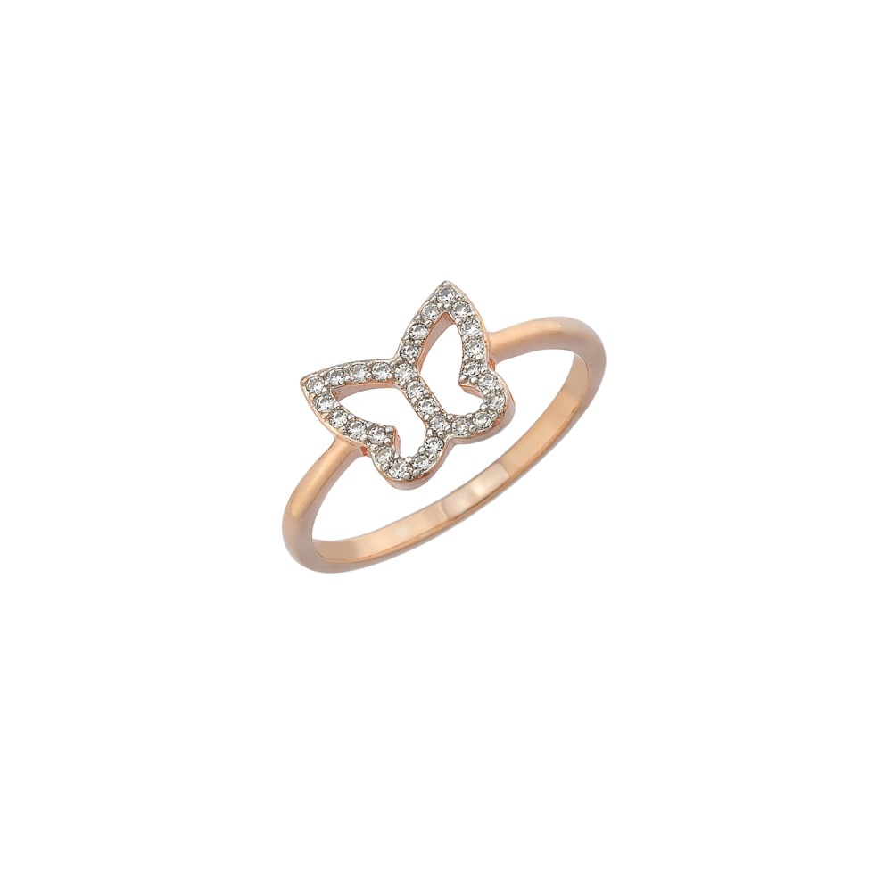Δαχτυλίδι σχέδιο πεταλούδα με πέτρες ζιργκόν από ροζ επιχρυσωμένο ασήμι 925°