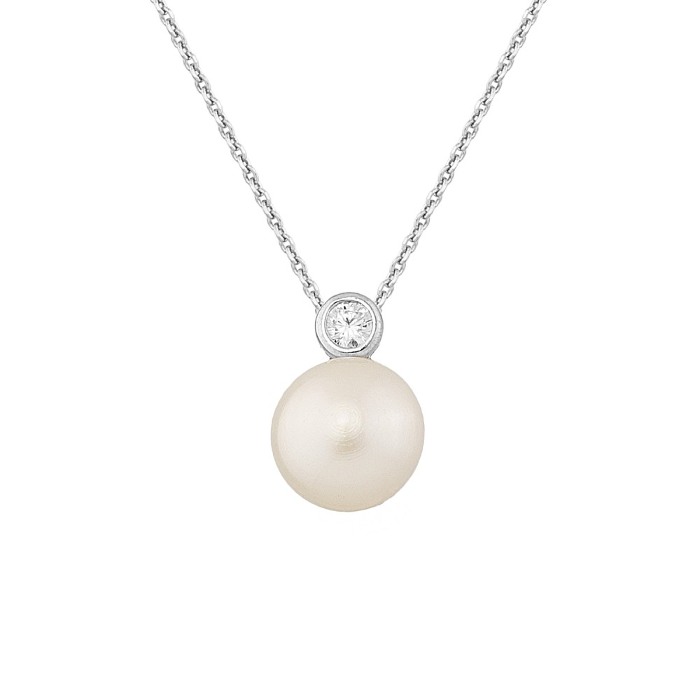 Sterling silver 925°. Pearl and CZ pendant