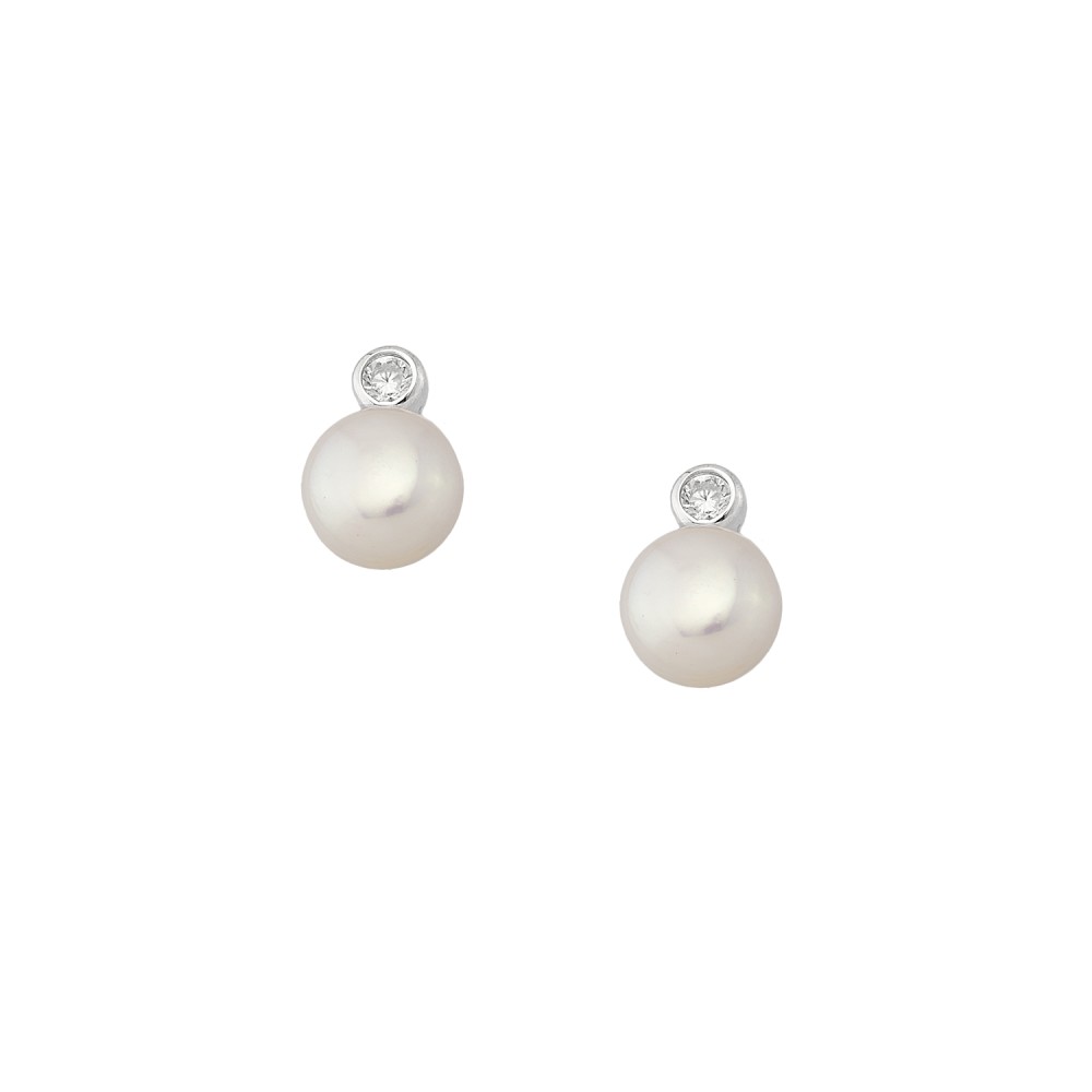 Sterling silver 925°. Pearl and CZ earrings