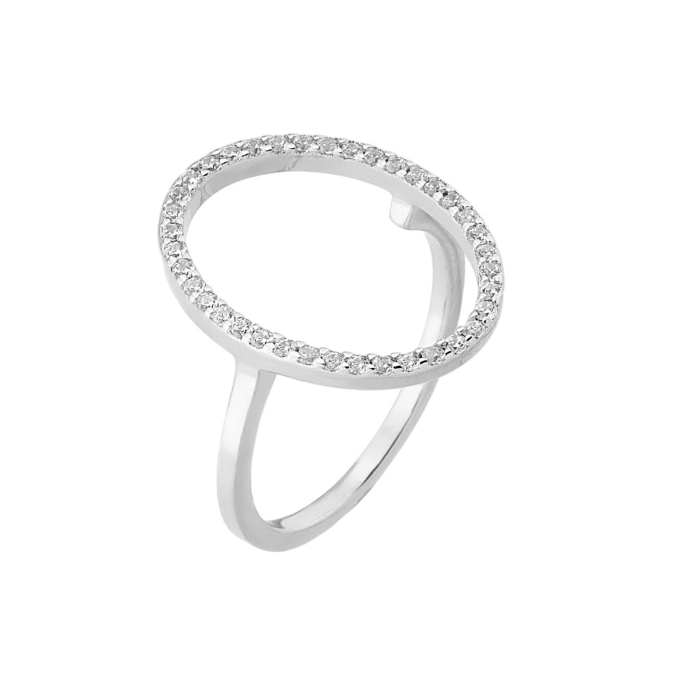 Sterling silver 925°. Open oval ring with CZ