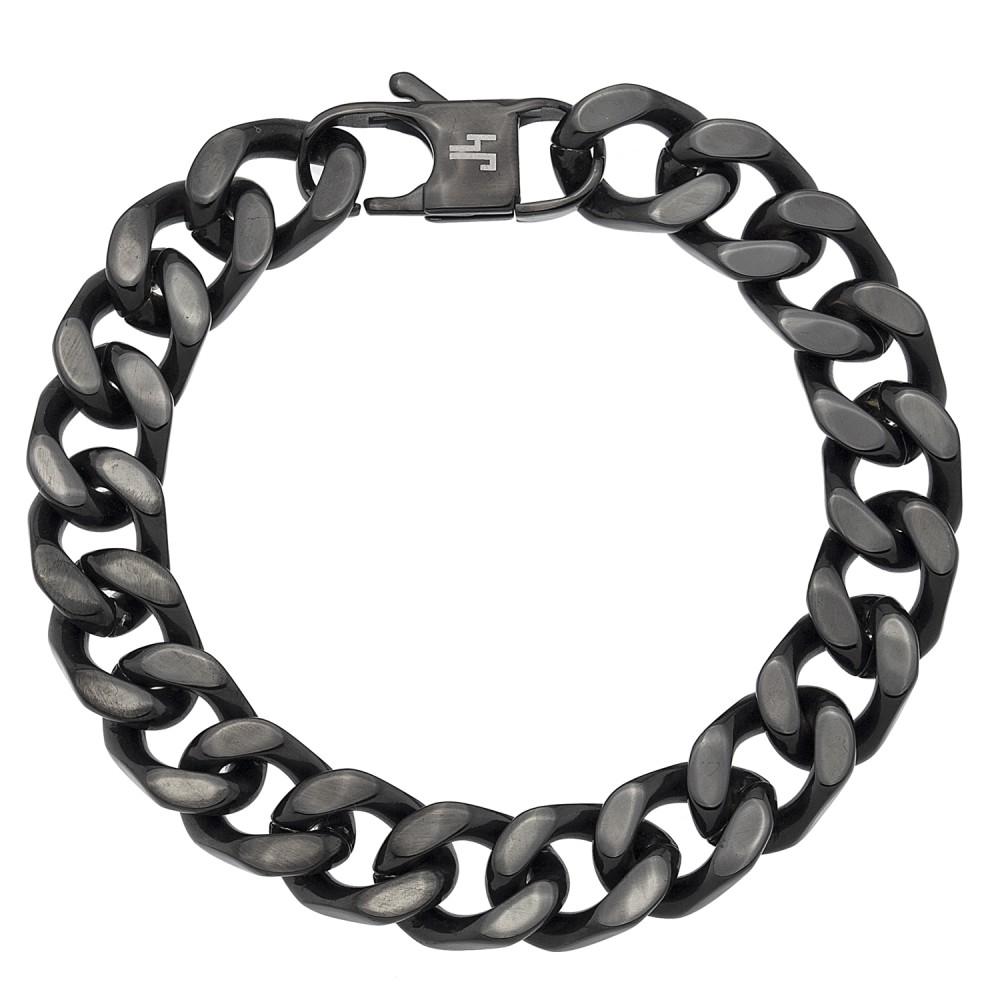 Stainless steel. Large links black IP bracelet