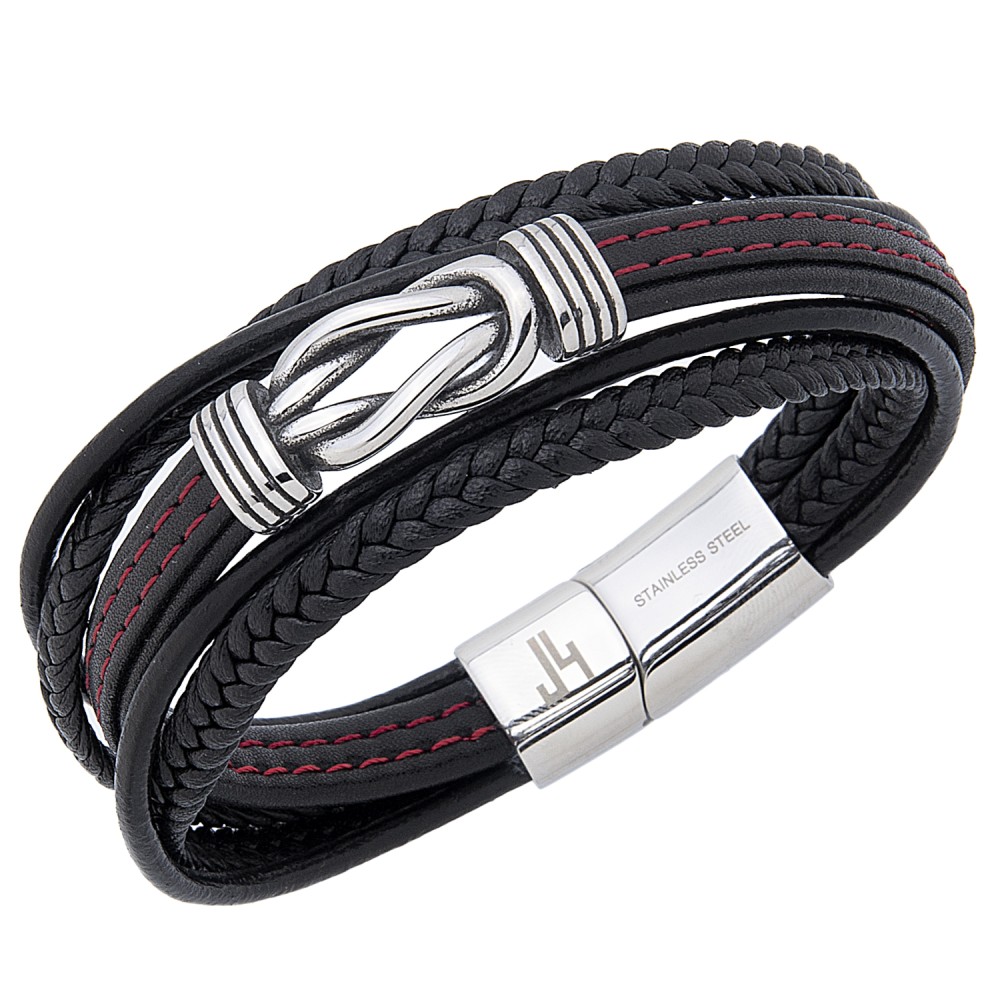 Stainless steel. Multi-strand leather bracelet