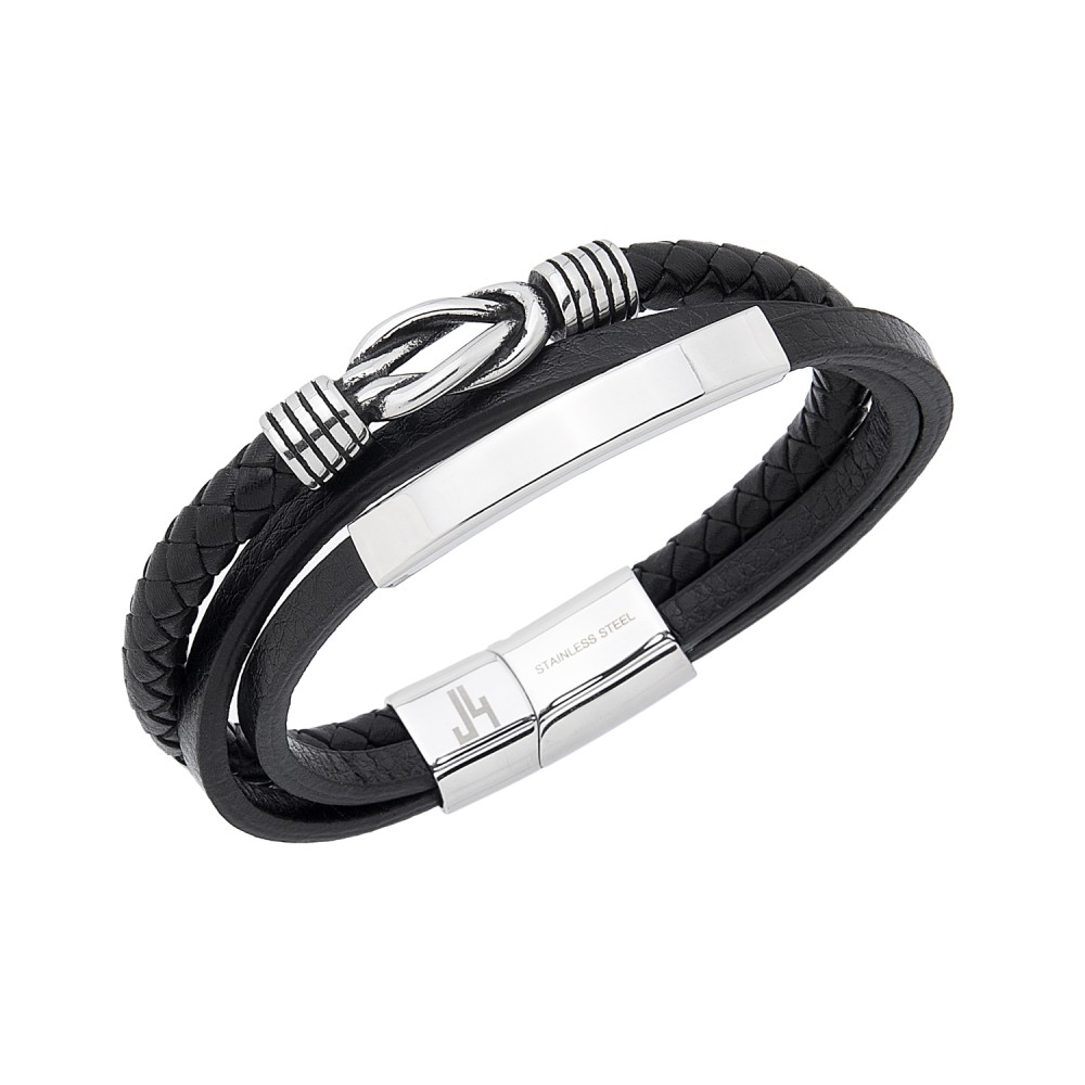 Stainless steel. Multi-strand leather ID bracelet