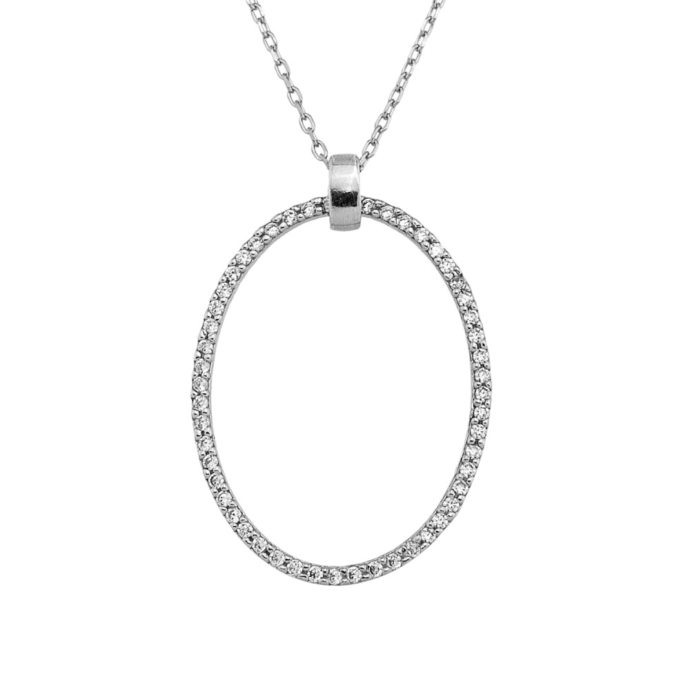Sterling silver 925°. Open oval with CZ on chain