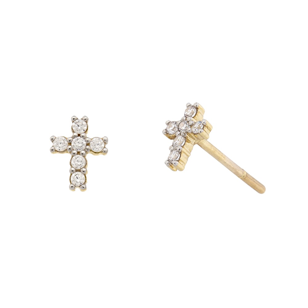 Gold 9ct. Cross stud earrings with CZ