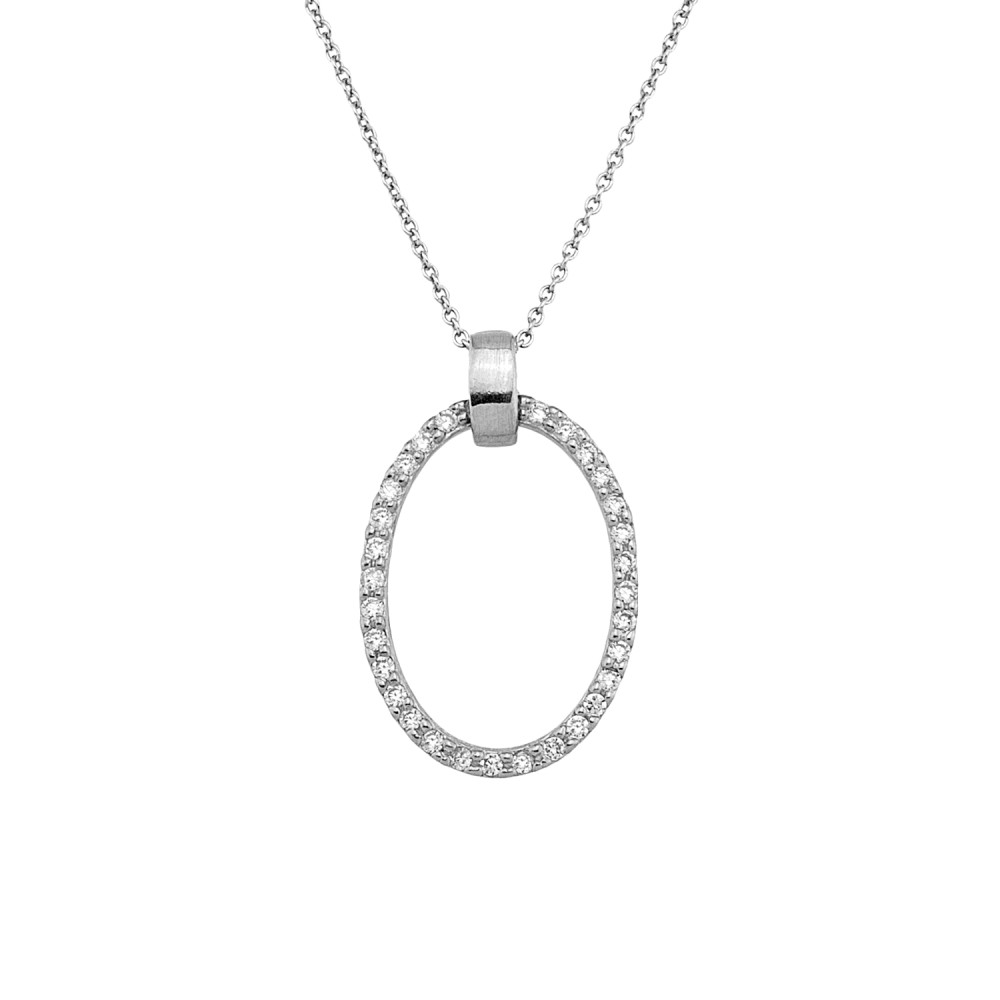 Sterling silver 925°. Open oval necklace with CZ