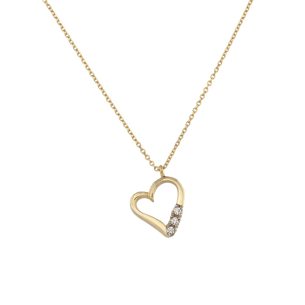 Gold 9ct. Open heart with three CZ