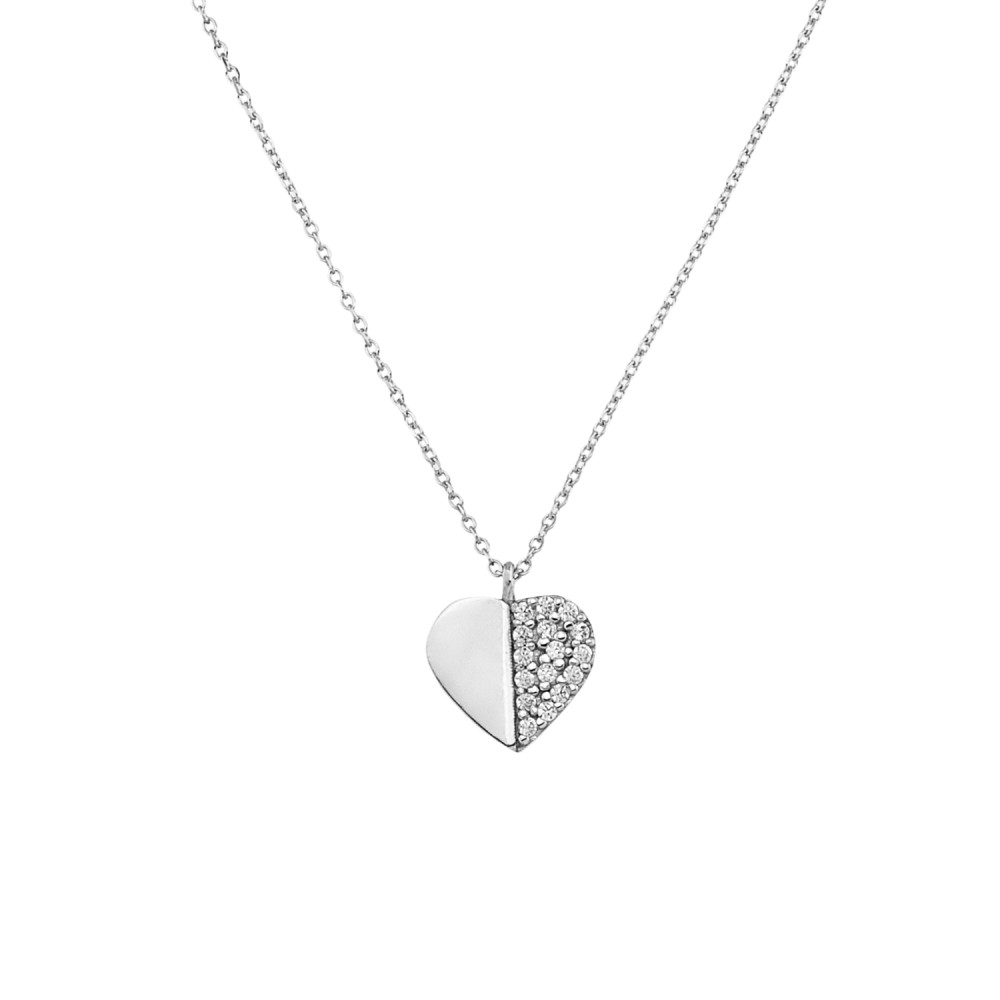 Gold 9ct. Half and half solid heart with CZ