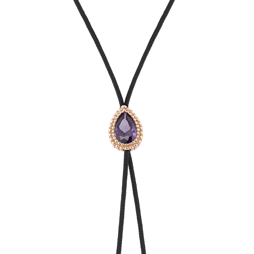 Sterling silver 925°. Tie cord necklace with purple CZ 