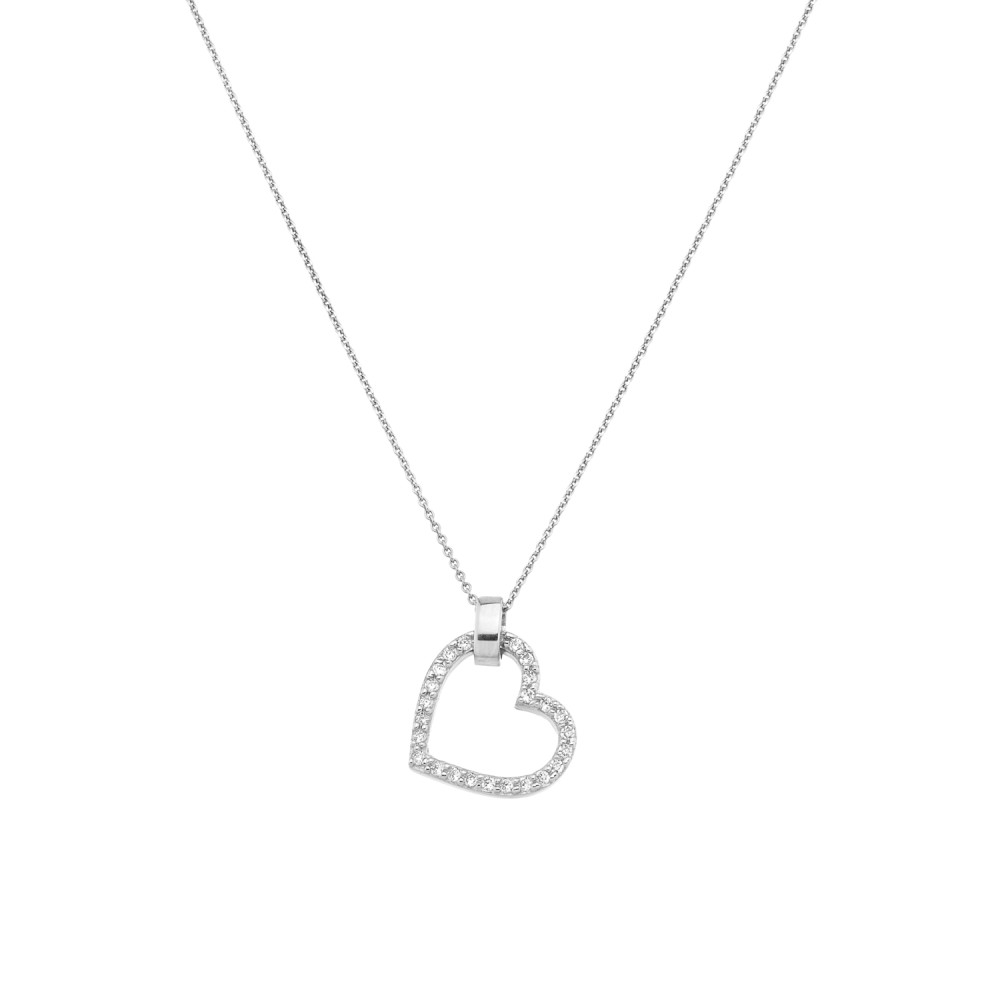 Sterling silver 925°. Open heart with CZ pendant  