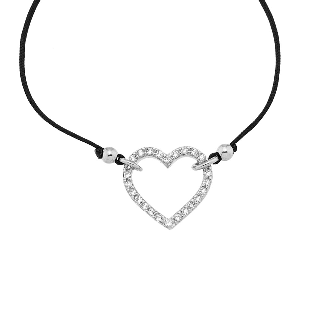 Sterling silver 925°. Open heart with CZ on cord