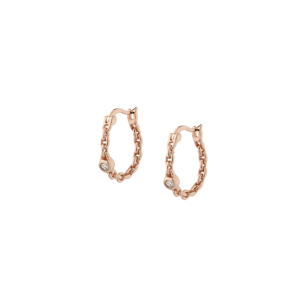 Σκουλαρίκια κρίκοι Links με πέτρα ζιργκόν από ροζ επιχρυσωμένο ασήμι 925°