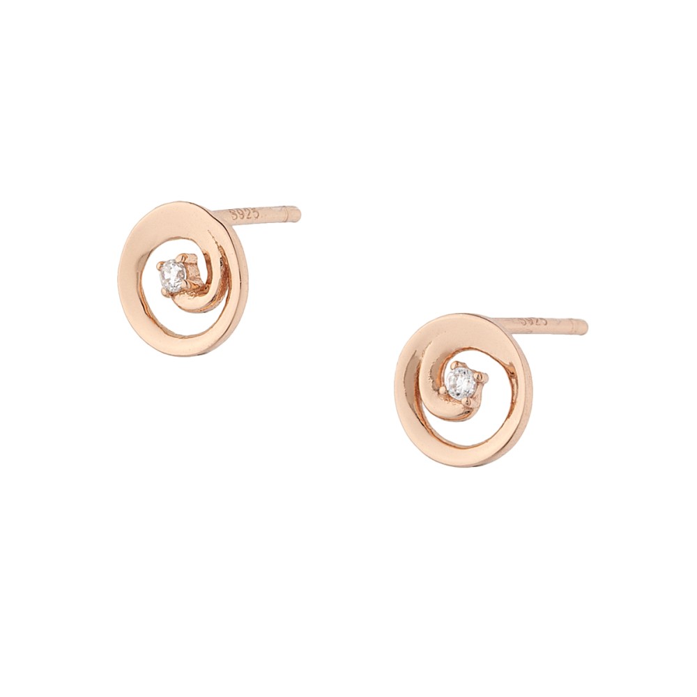 Σκουλαρίκια στικ στρογγυλό σχέδιο με πέτρα ζιργκόν από ροζ επιχρυσωμένο ασήμι 925°