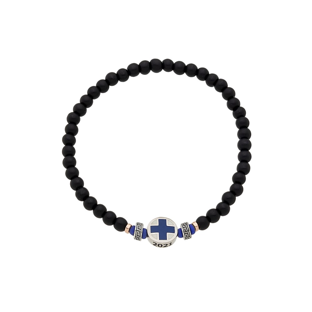 Sterling silver 925°. Onyx bracelet with blue cross. 