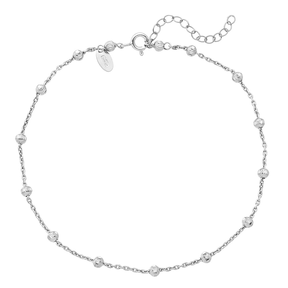Sterling silver 925°. Anklet with diamond laser cut beads