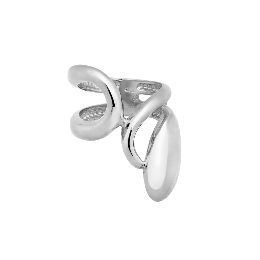 Sterling silver 925°. Bold, wavy ring with teardrop