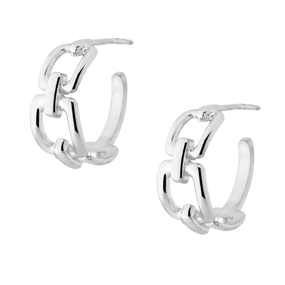 Sterling silver 925°. Open hoop, square links earrings