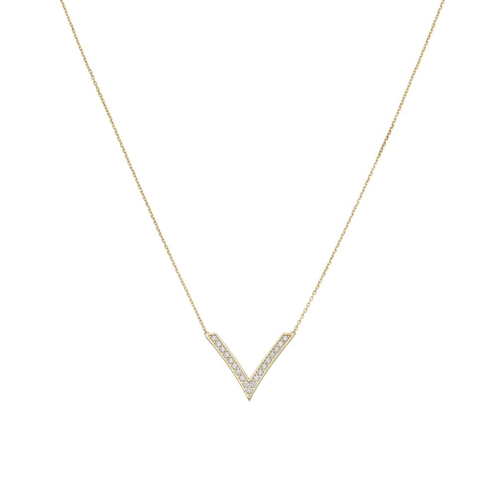 Gold 9ct. V-shaped pendant with CZ